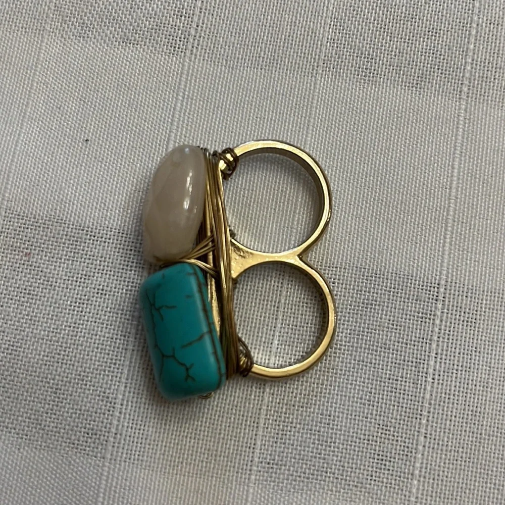 Charming Charlie faux turquoise and faux quartz double ring